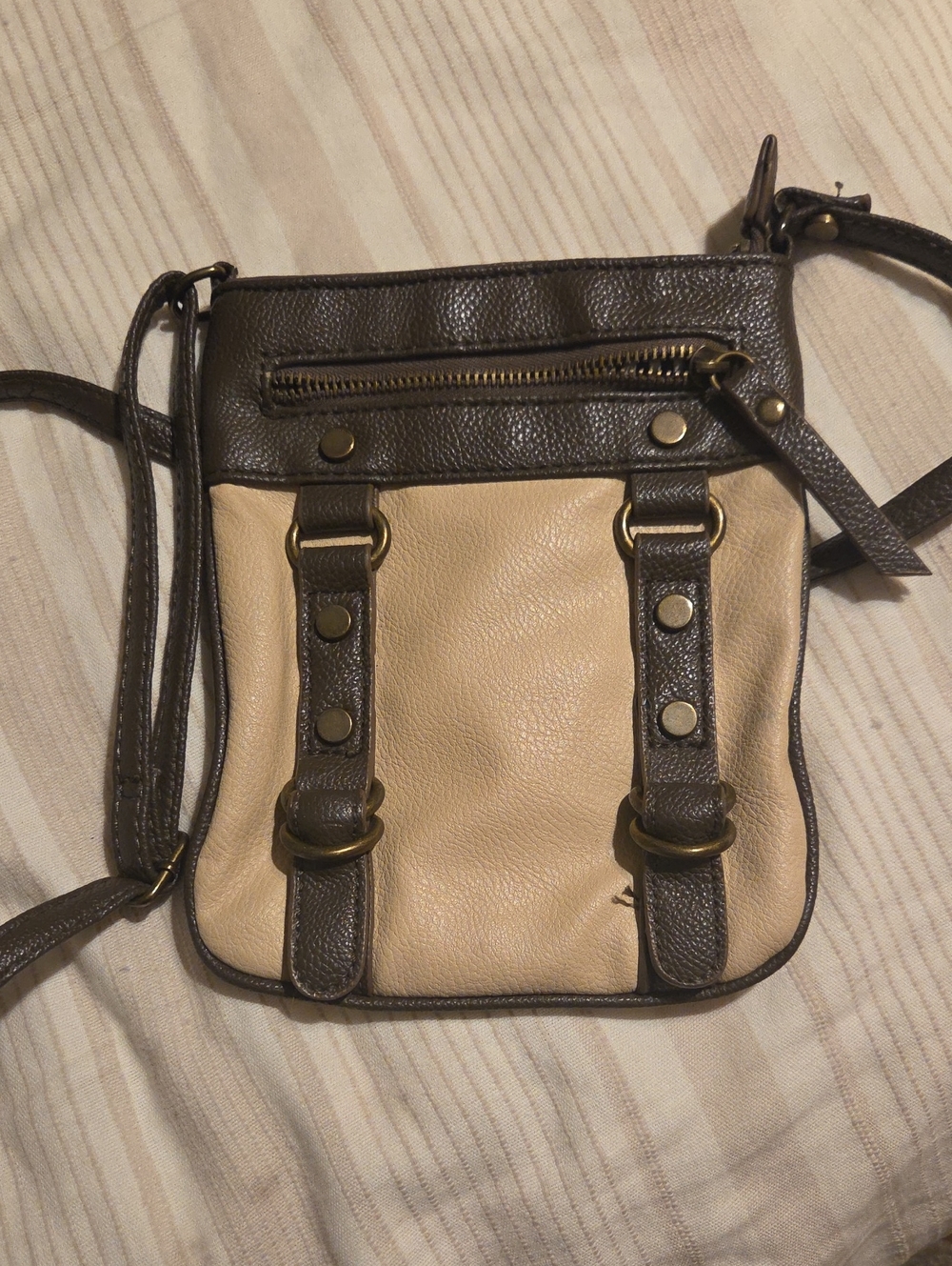 Charming Charlie Two-Tone Crossbody in Cream and Brown